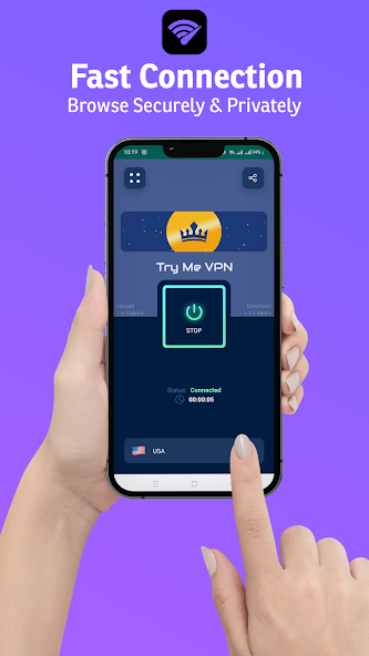 TrymeVPN connected screen on Android